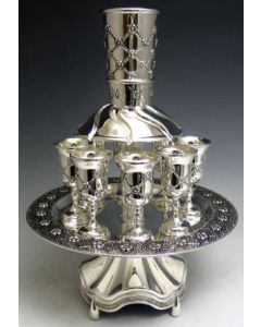 Wine Fountain Kiddush & 8 Goblets Silver Plate Judaica.jerusalem Design 
