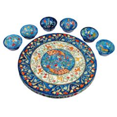 Seder Plate and Six Small Bowls - Peacocks