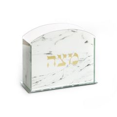 Square Crystal Matzah Box-White Marble Design 7.5"