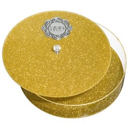 Clear Round Matzah Box with Metal Plaque - Gold