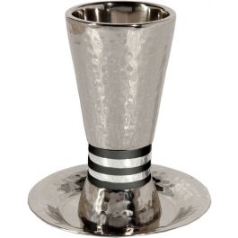 Blue Wine Goblet Anodized Aluminum Decorated with Kiddush Prayer Designed by Artist Yair Emanuel 