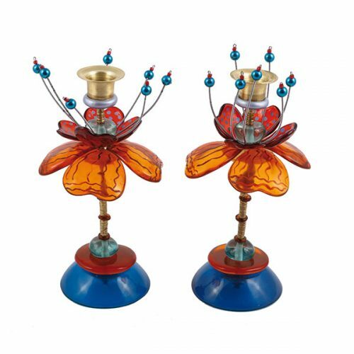 Emanuel Poly Candlesticks - Orange, Red, Blue Flower Design